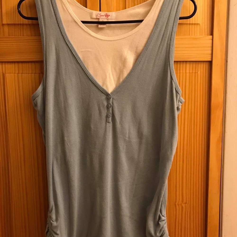 blue and white women's top